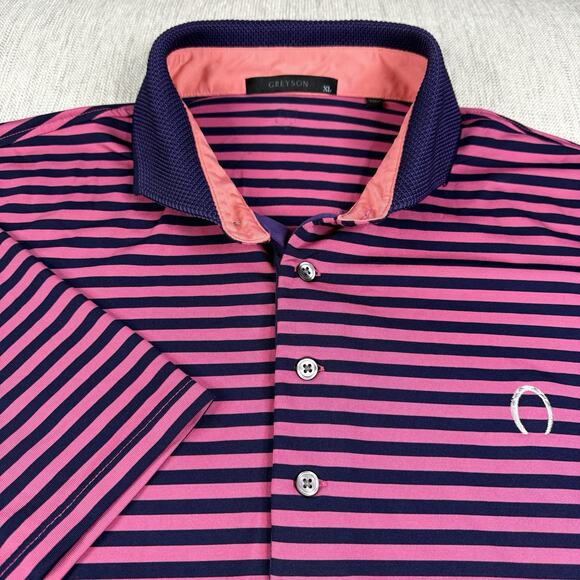 Greyson Polo Shirt XL Men’s Blue Pink Striped Golf Performance Short Sleeve - Picture 1 of 9